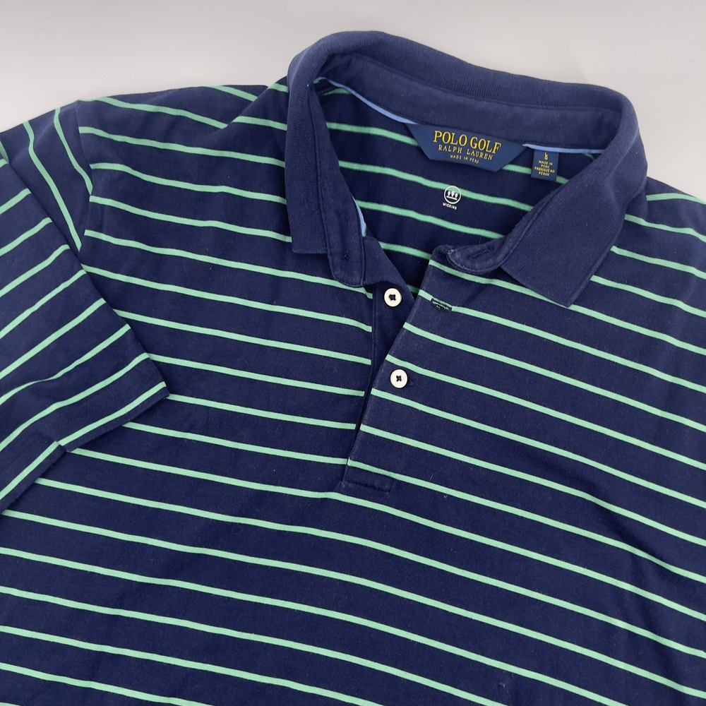 Polo Golf Ralph Lauren Navy Striped Performance Wicking Golf Polo Shirt Large